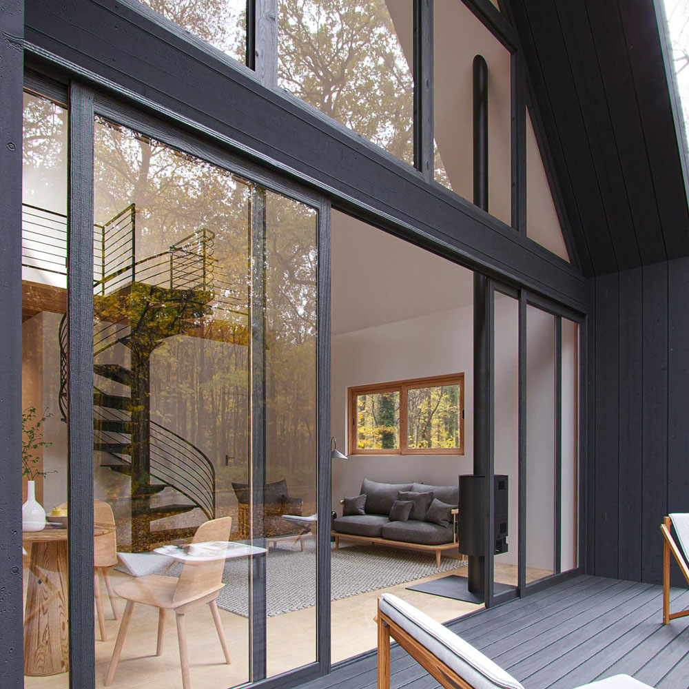 Tiny House in the Woods with Metal Spiral Staircase 2 Bedroom Modern Loft Cabin