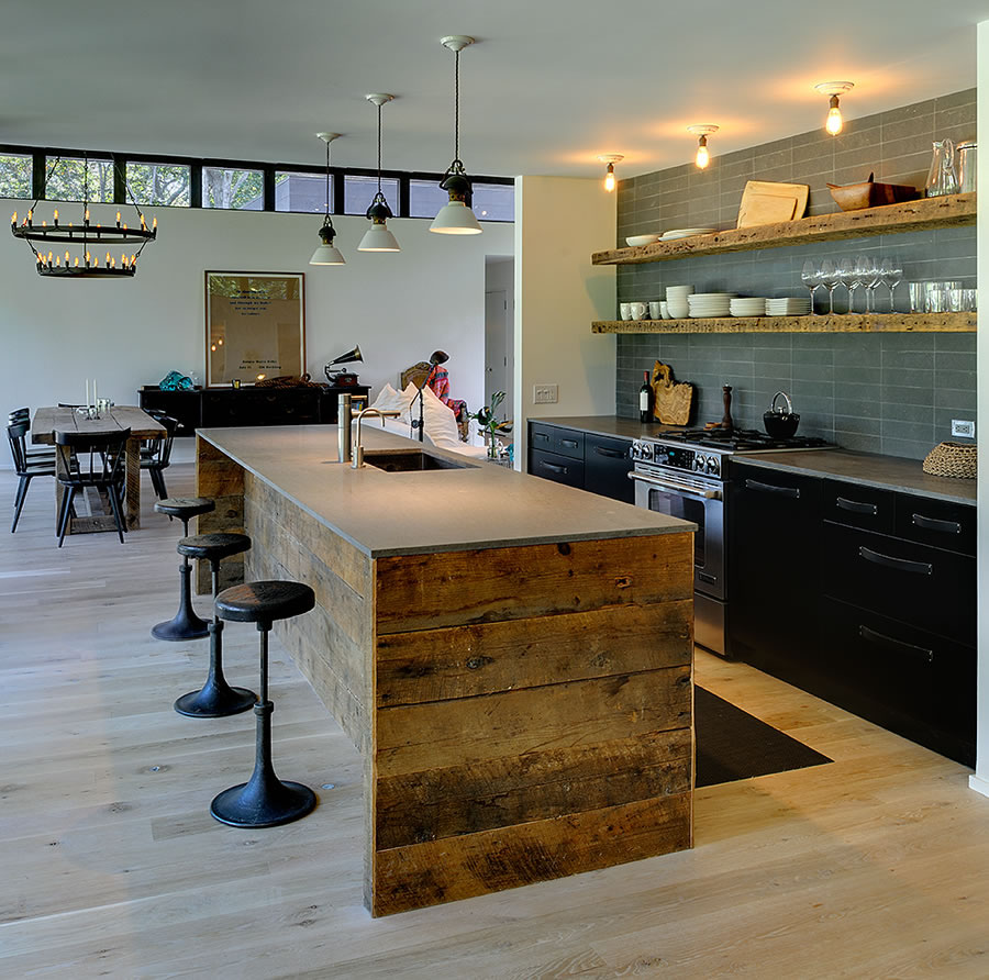 Amagansett-Beach-House-East-Hampton-Long-Island-NY_6 Rustic Modern Kitchen with Reclaimed Barn Wood Cabinetry