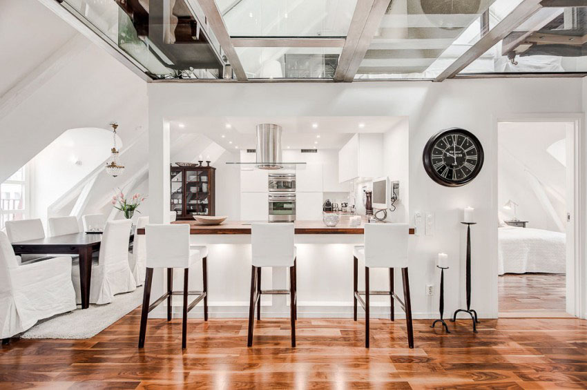 Attic-Duplex-with-Glass-Floor_2 White Modern Apartment Kitchen