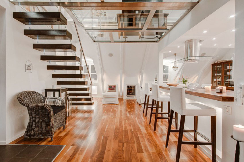 Attic-Duplex-with-Glass-Floor_6 Stylish Penthouse with Wood and Glass Staircase