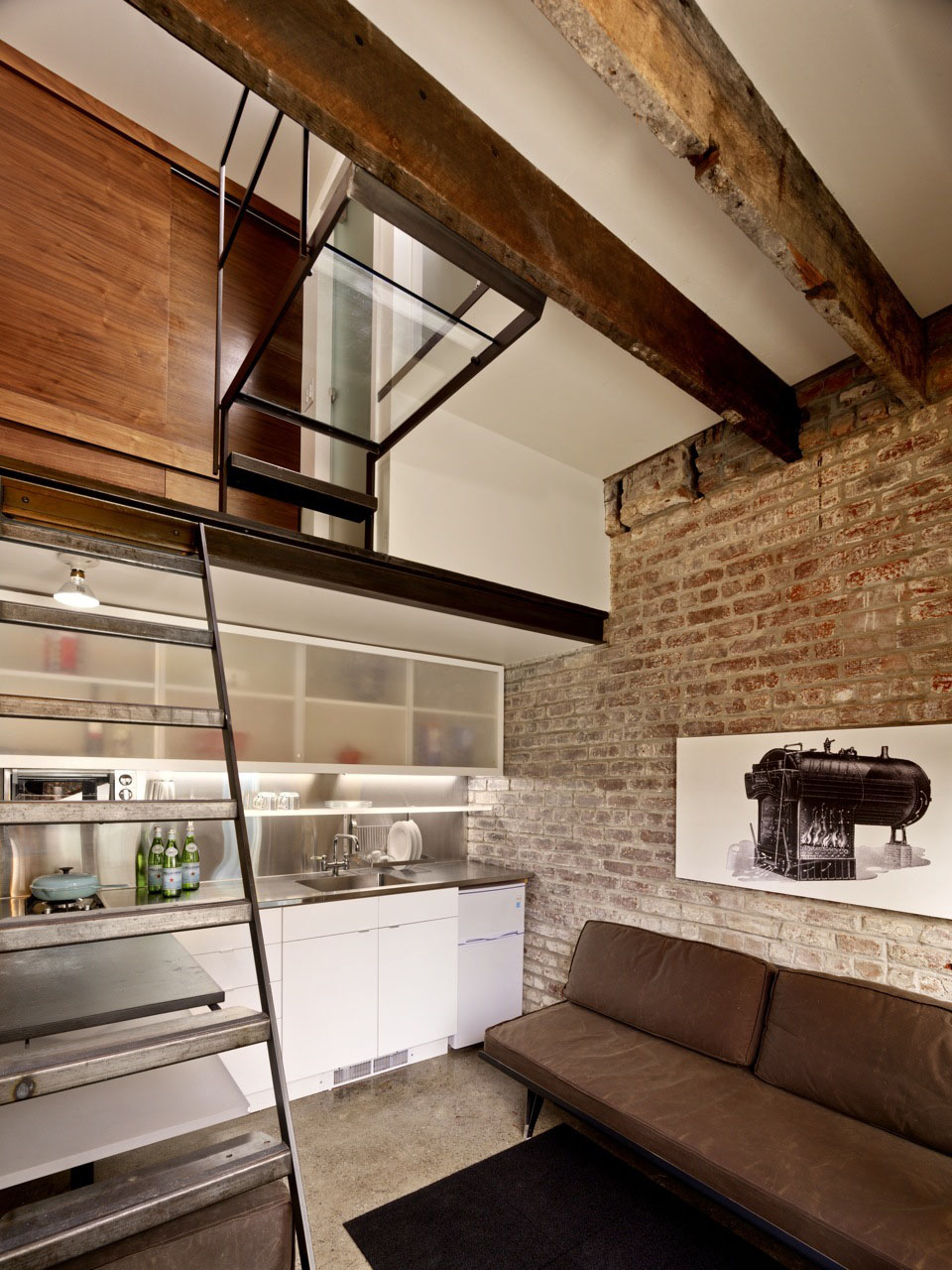 Brick-House-Micro-Apartment_2 Micro Apartment Loft with Brick Wall and Glass Landing