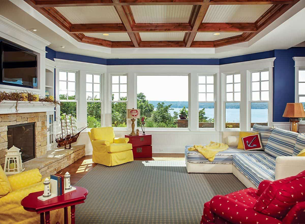 Luxury Country Home by the Lake in Wisconsin Nautical Style Sitting Room with Lake View