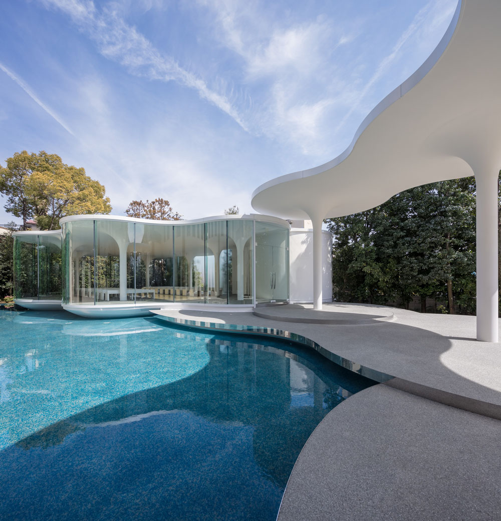 Minimalist Curved Glass Cloud of Luster Wedding Chapel - Himeji, Japan