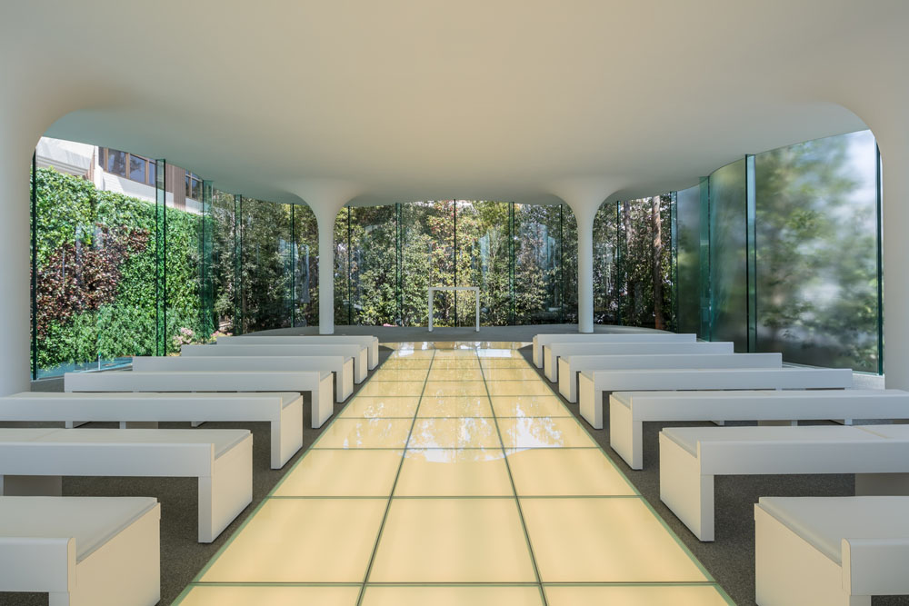 Minimalist Curved Glass Cloud of Luster Wedding Chapel - Himeji, Japan