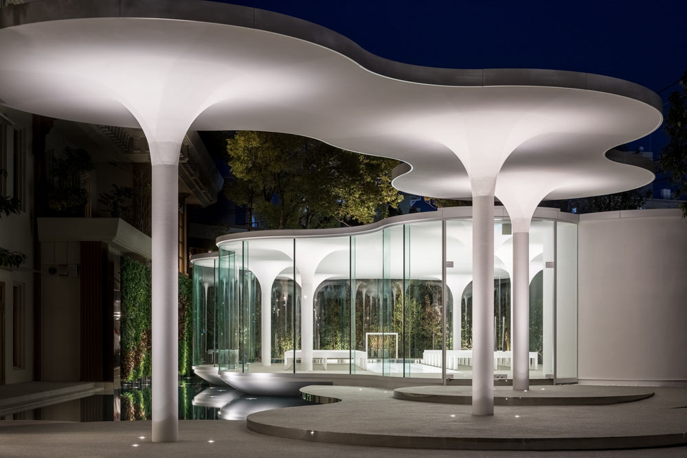 Minimalist Curved Glass Cloud of Luster Wedding Chapel - Himeji, Japan