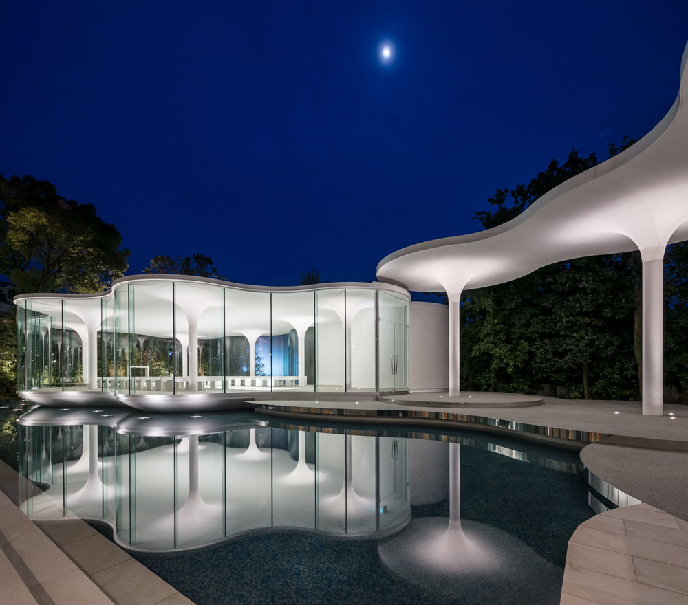 Minimalist Curved Glass Cloud of Luster Wedding Chapel - Himeji, Japan