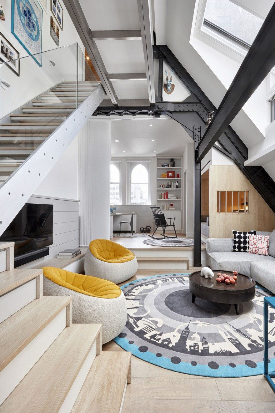 Downtown Abbey: Former Church Converted into Small Duplex Penthouse Apartment - Manhattan, NYC Church Conversion to Modern Penthouse Apartment