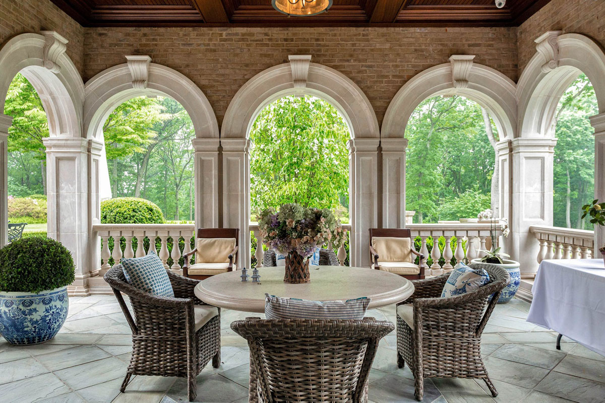Luxury Grand Estate with Old World Charm - Mill Neck, Long Island, New York Veranda Porch with Stone Arches