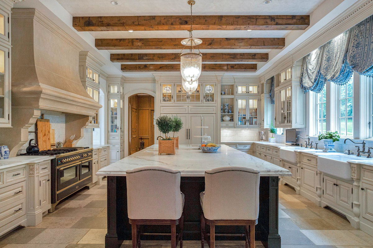 Luxury Grand Estate with Old World Charm - Mill Neck, Long Island, New York Kitchen with Wood Beams