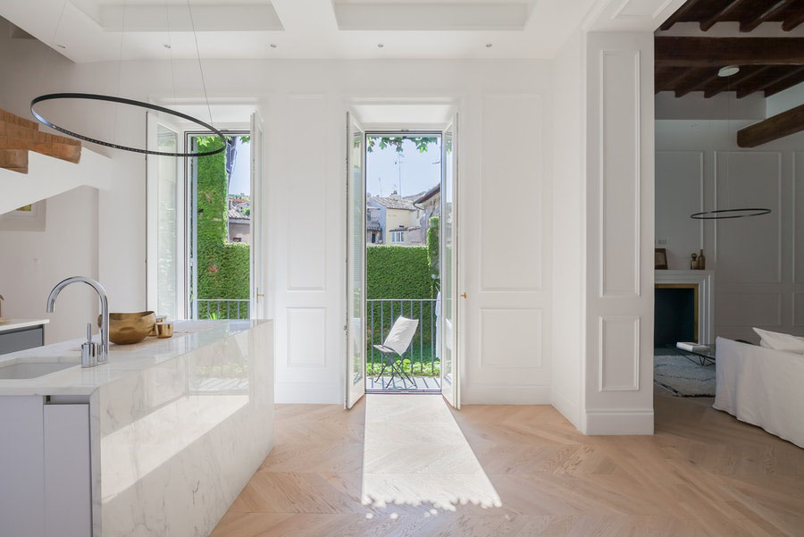 Elegant Modern Apartment with High Ceiling - Rome, Italy Kitchen opens to balcony
