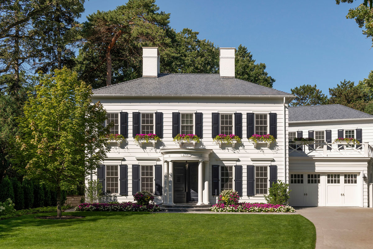 Georgian Colonial House with Clapboard Siding and Flower Boxes - Edina, Minnesota