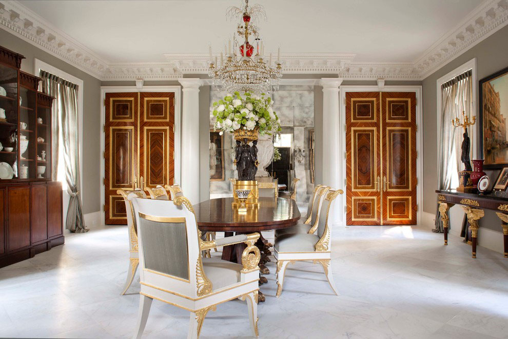 Federal-Style-Houston-Home_6 Elegant Ornate Dining Room with Replicas created by the State Hermitage Museum