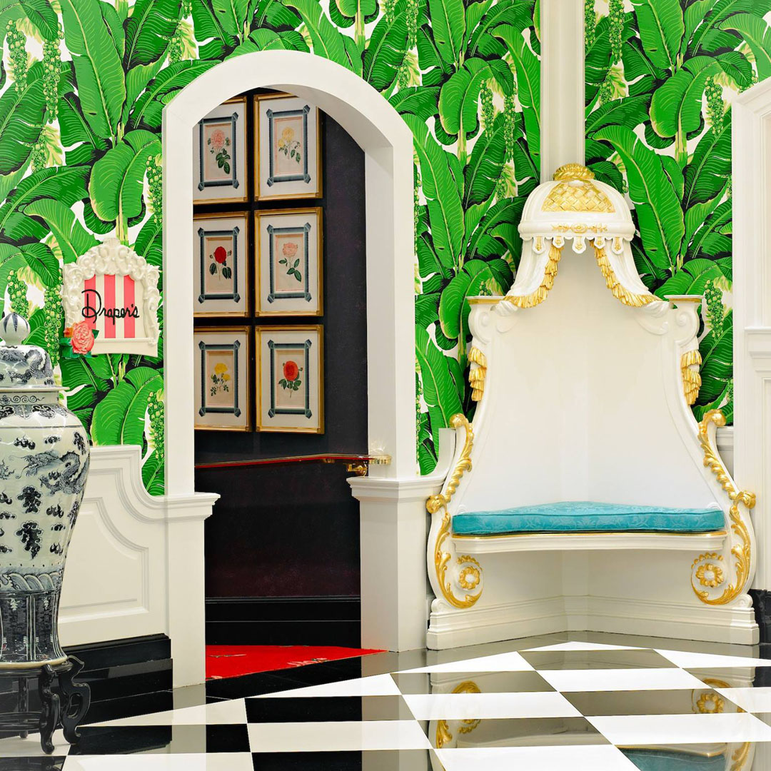 Greenbrier Hotel Elegant Colorful Interior Decor - White Sulphur Springs, West Virginia Beverly Hills Banana Leaf Wallpaper
