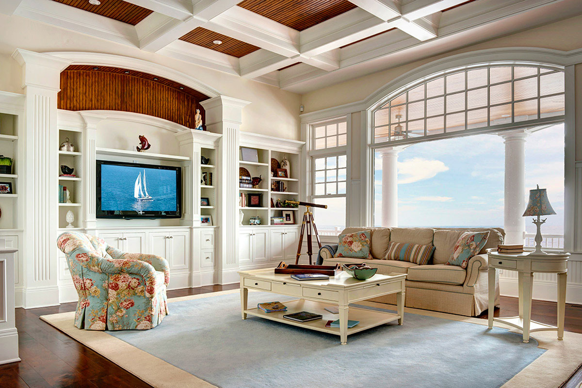 Luxury Lakeside Home with Coastal Architecture - Lake Geneva, Wisconsin Coffered Ceilings with Wood Inlays