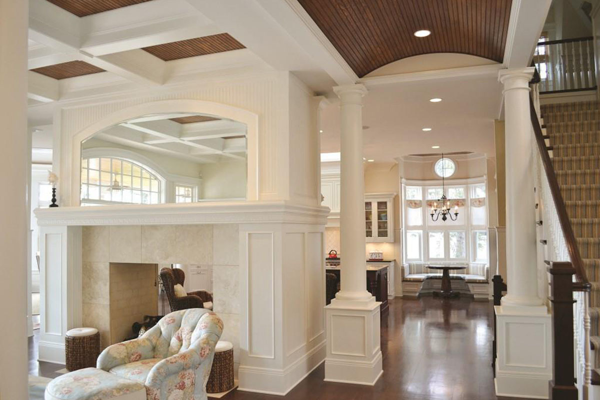 coffered ceilings with wood inlays