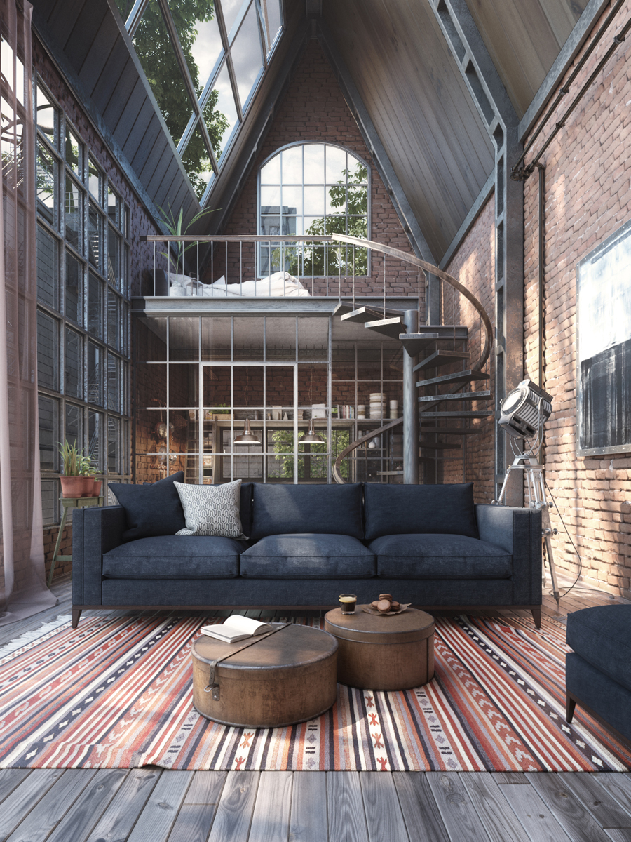 Loft Studio with Spiral Staircase
