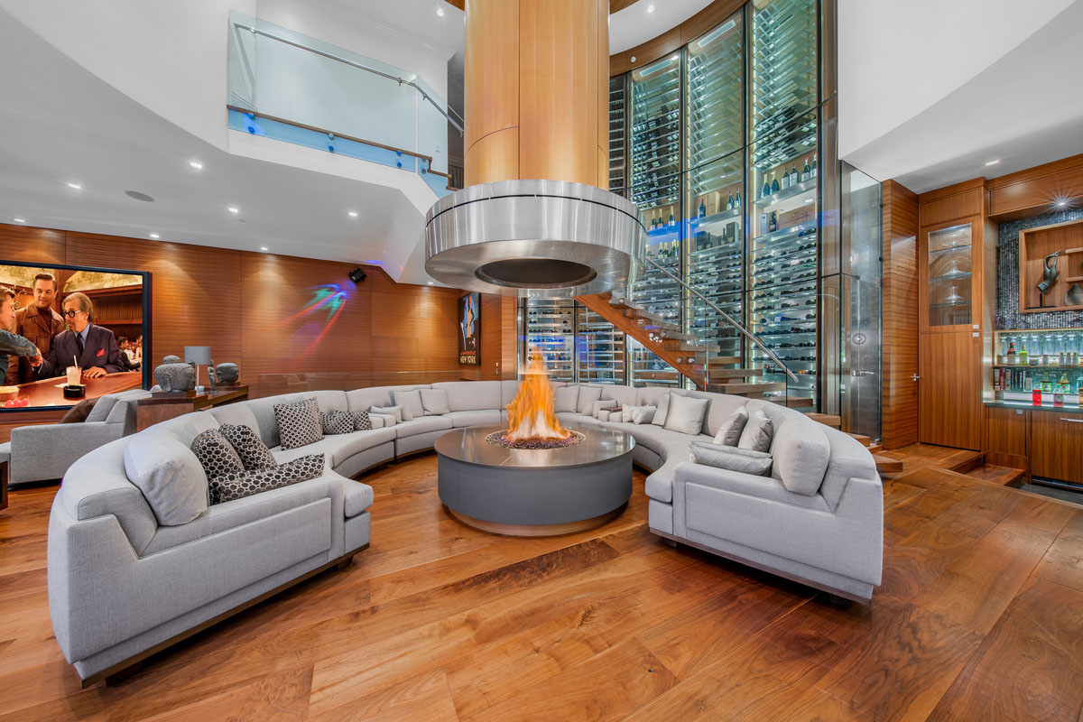 Contemporary Luxury Home with Glass Wine Storage in Living Room - West Vancouver, British Columbia, Canada