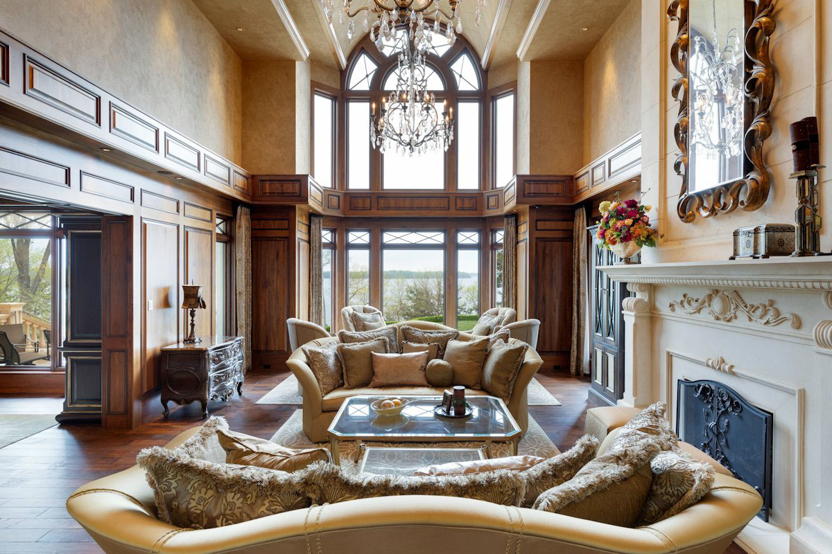 Luxury Lakeside Estate on Lake Minnetonka - Deephaven, Minnesota Luxury Home Grand Living Room with Lake View