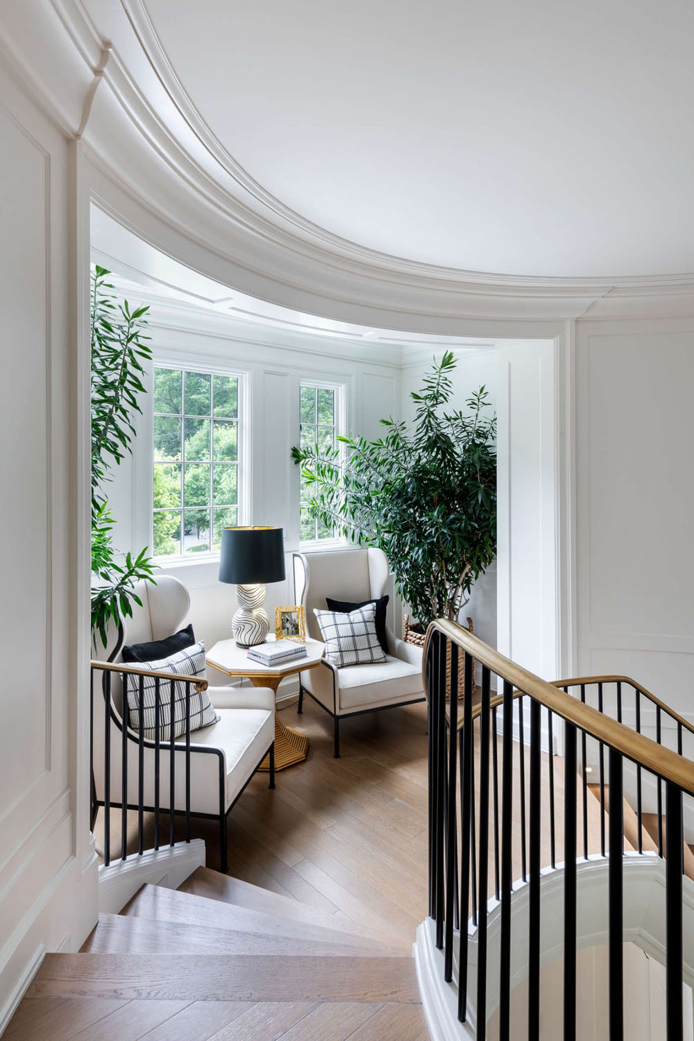 Sophisticated Classic Contemporary Home - Wellesley, Massachusetts Cozy Round Sitting Nook by the Stairs