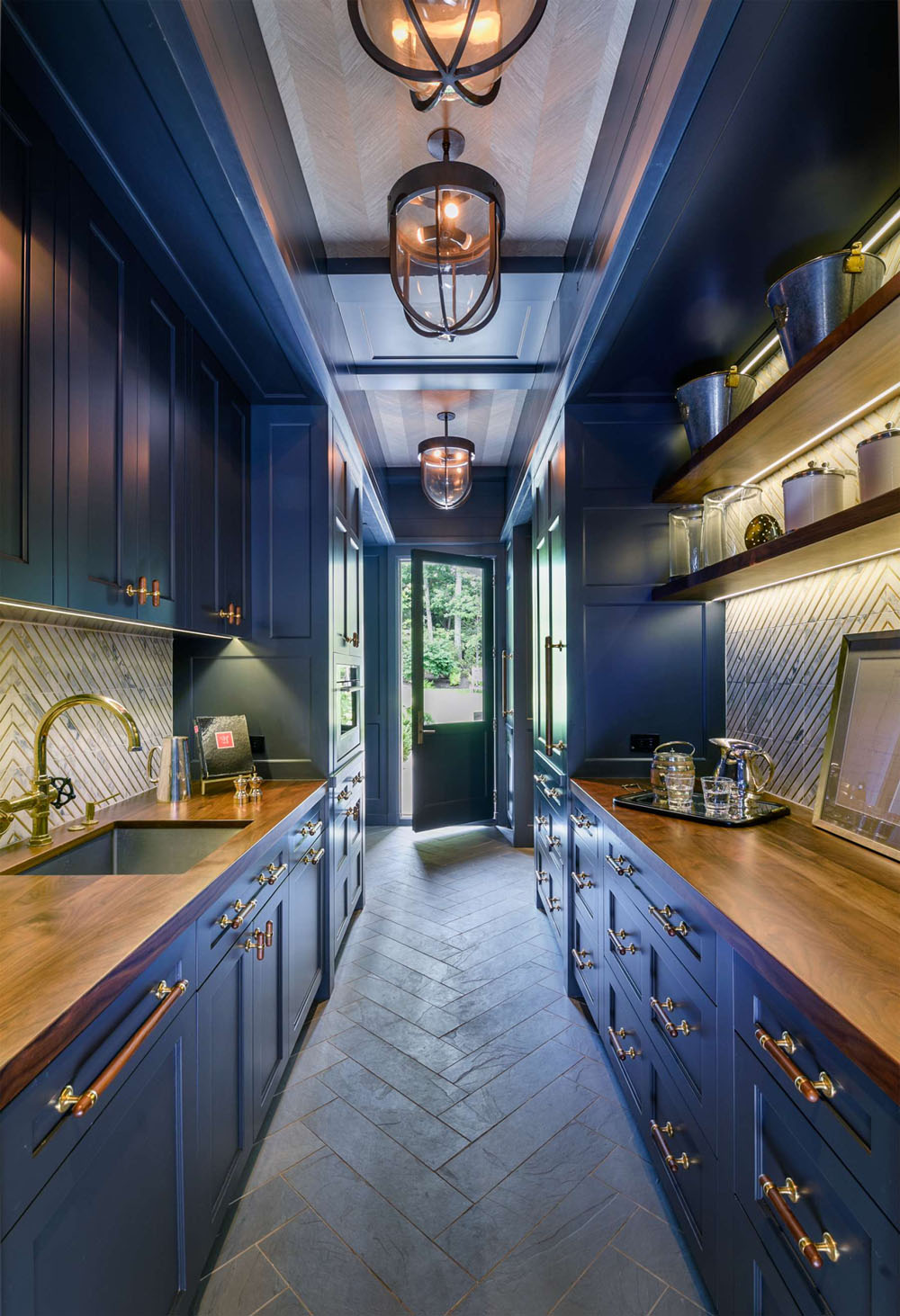 Sophisticated Classic Contemporary Home - Wellesley, Massachusetts Pantry with Blue Cabinets