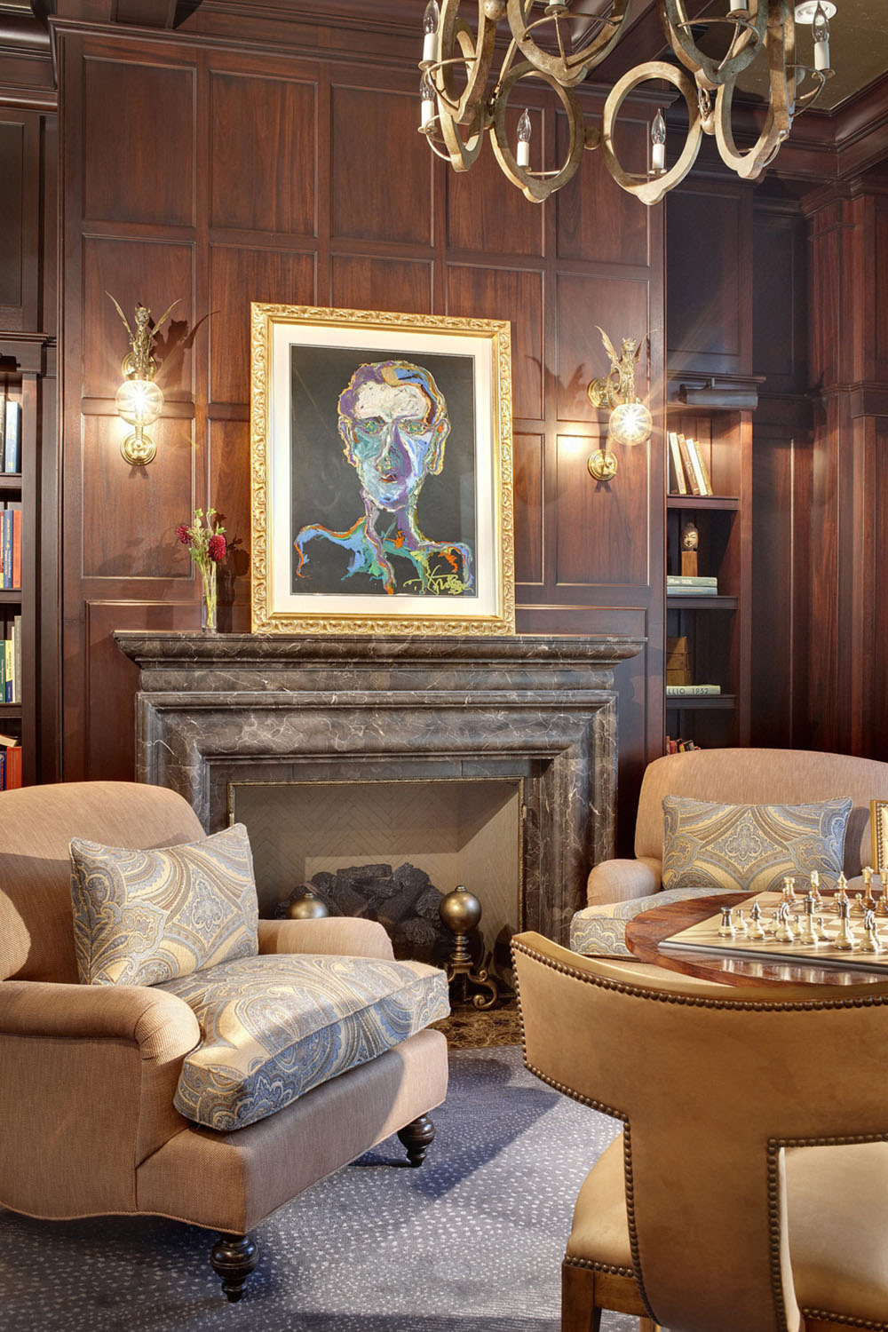 Italian Style Villa by the Lake - Glencoe, Illinois Formal Home Library in Walnut