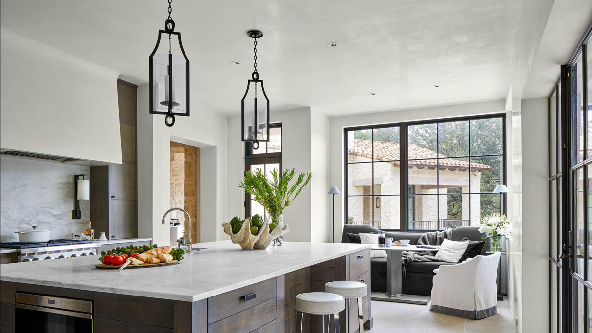 Contemporary Kitchen of a Farmhouse Style Stone Villa - Austin, Texas