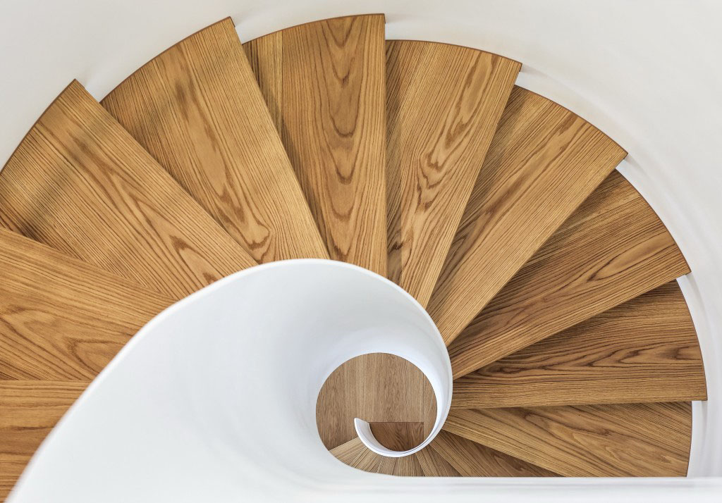 Minimalist Hillside Home with View of Lake Lugano - Montagnola, Switzerland Modern Wood Spiral Staircase