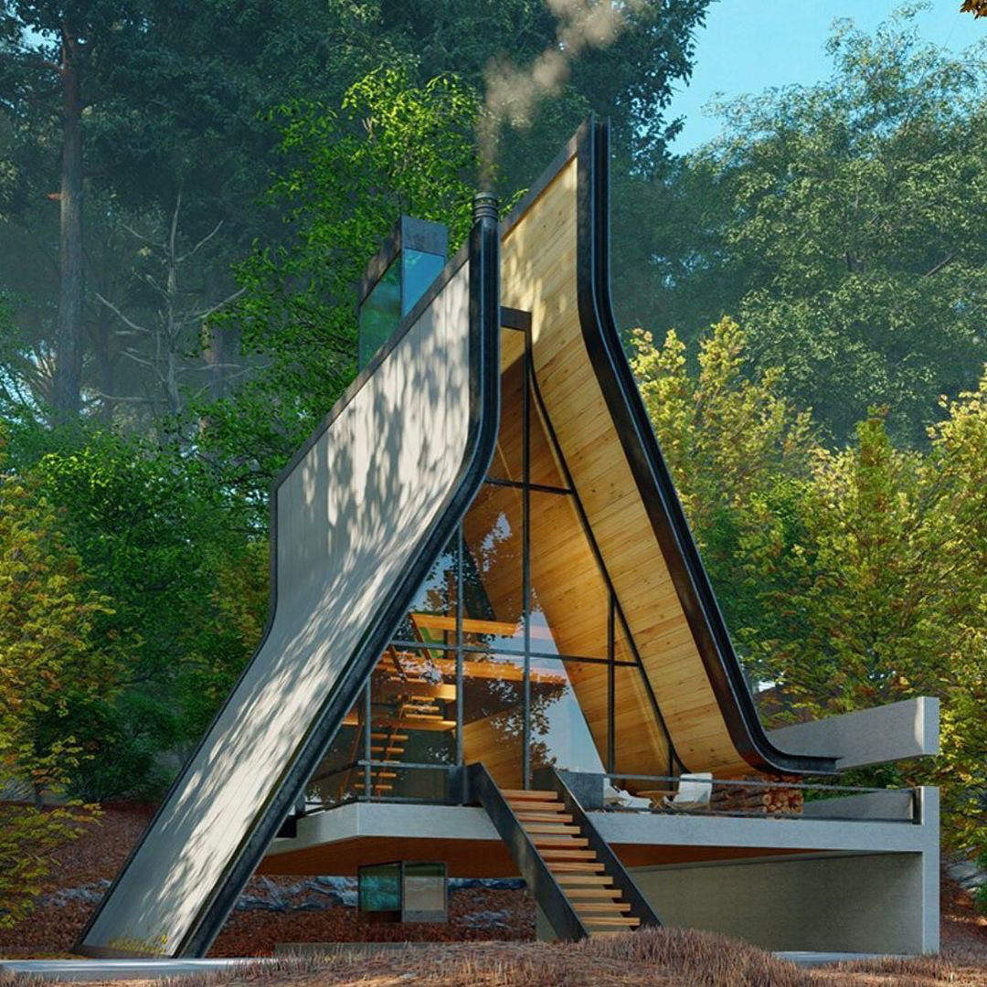 Modern Wooden A-Frame Cabin in the Woods