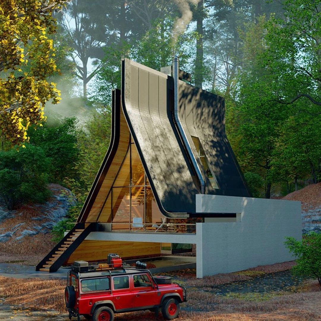 Modern Wooden A-Frame Cabin in the Woods