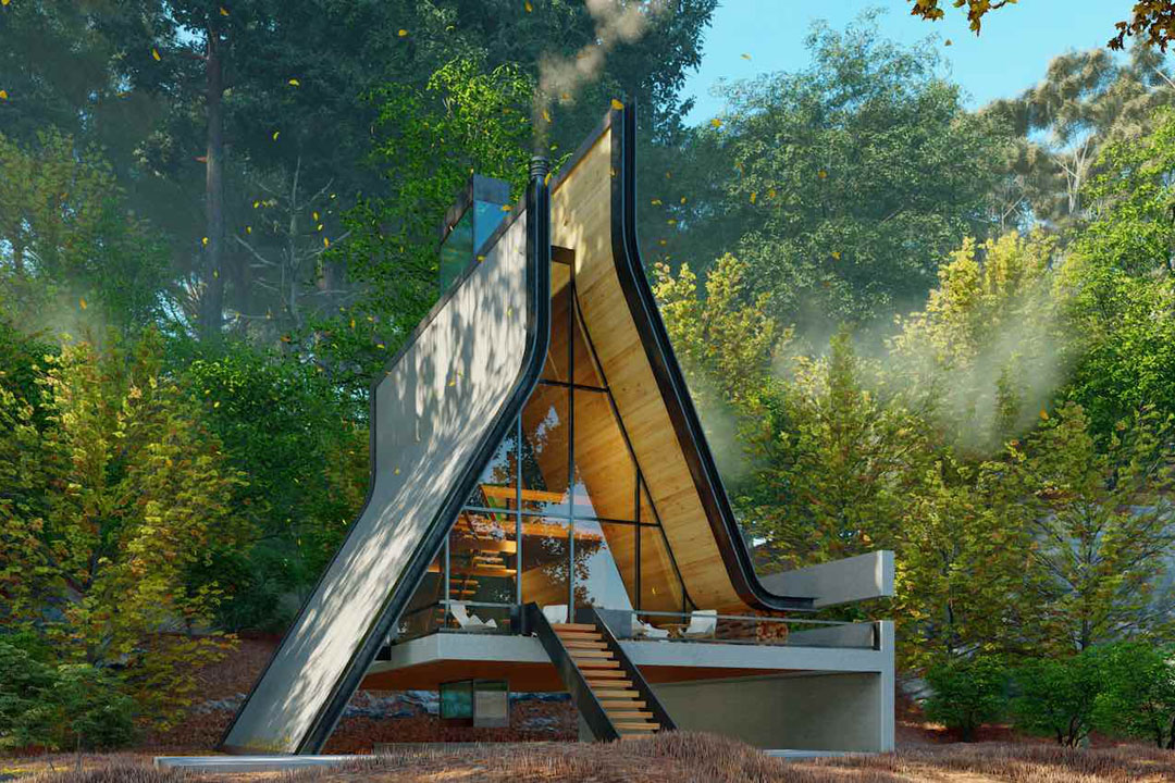 Modern Wooden A-Frame Cabin in the Woods