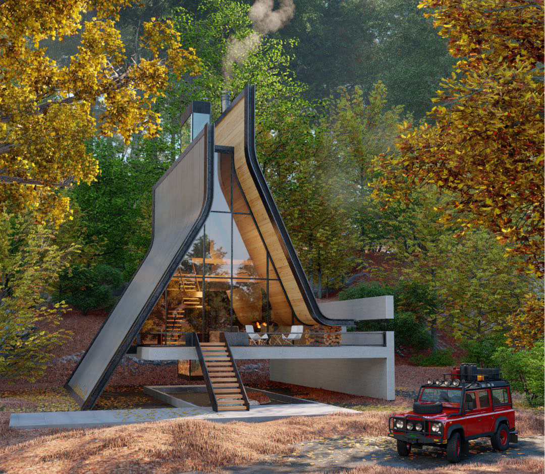Modern Wooden A-Frame Cabin in the Woods