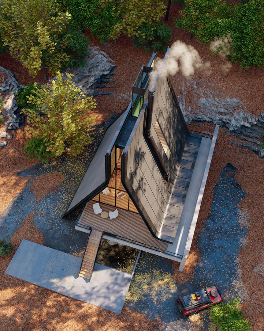 Modern Wooden A-Frame Cabin in the Woods