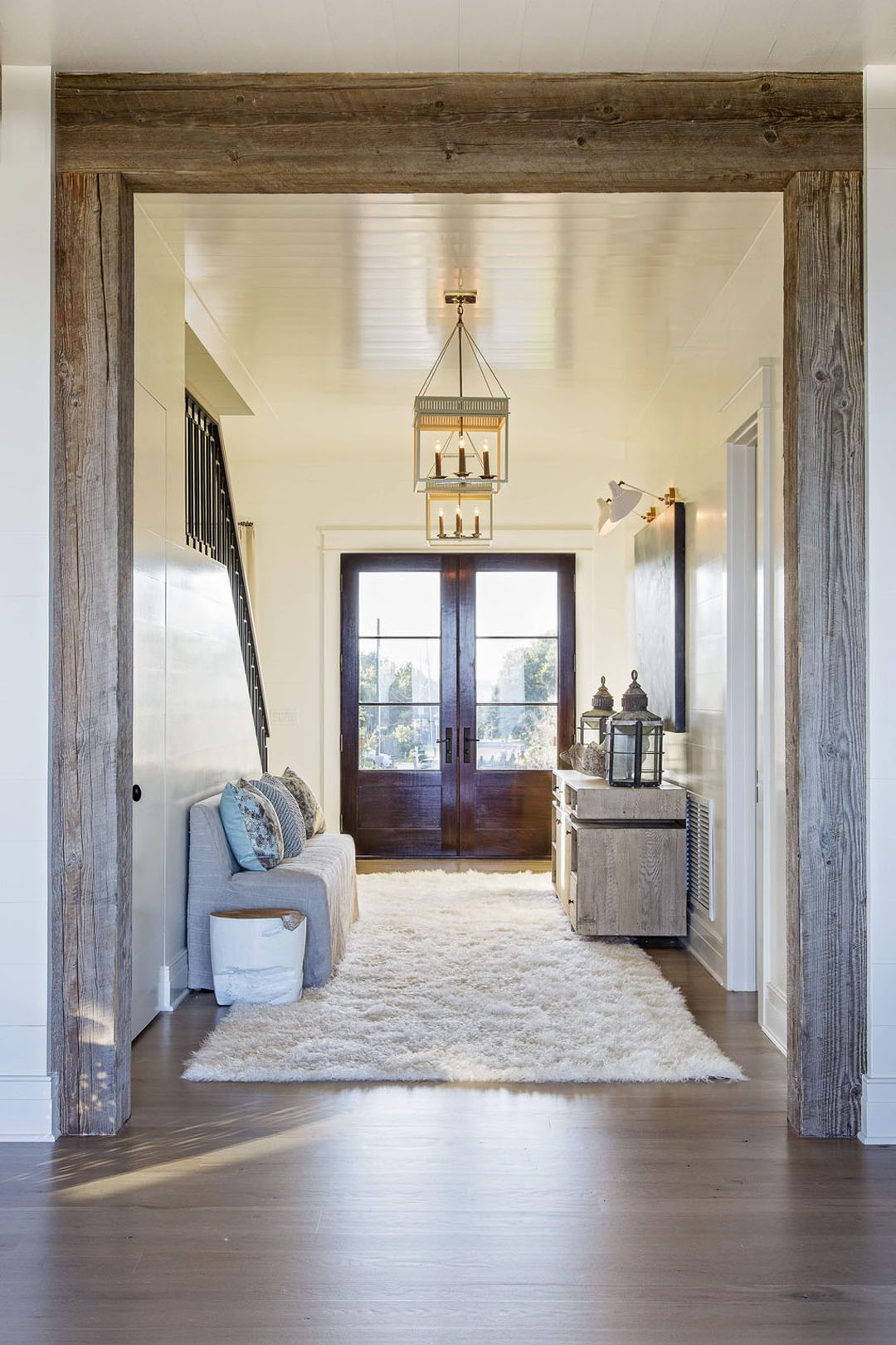 Rustic Beach House Hallway with Reclaimed Wood Door Frame