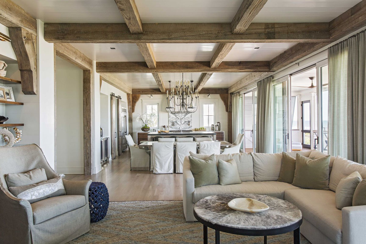 Luxury Oceanfront Country Home Reclaimed Wood Ceiling Beams