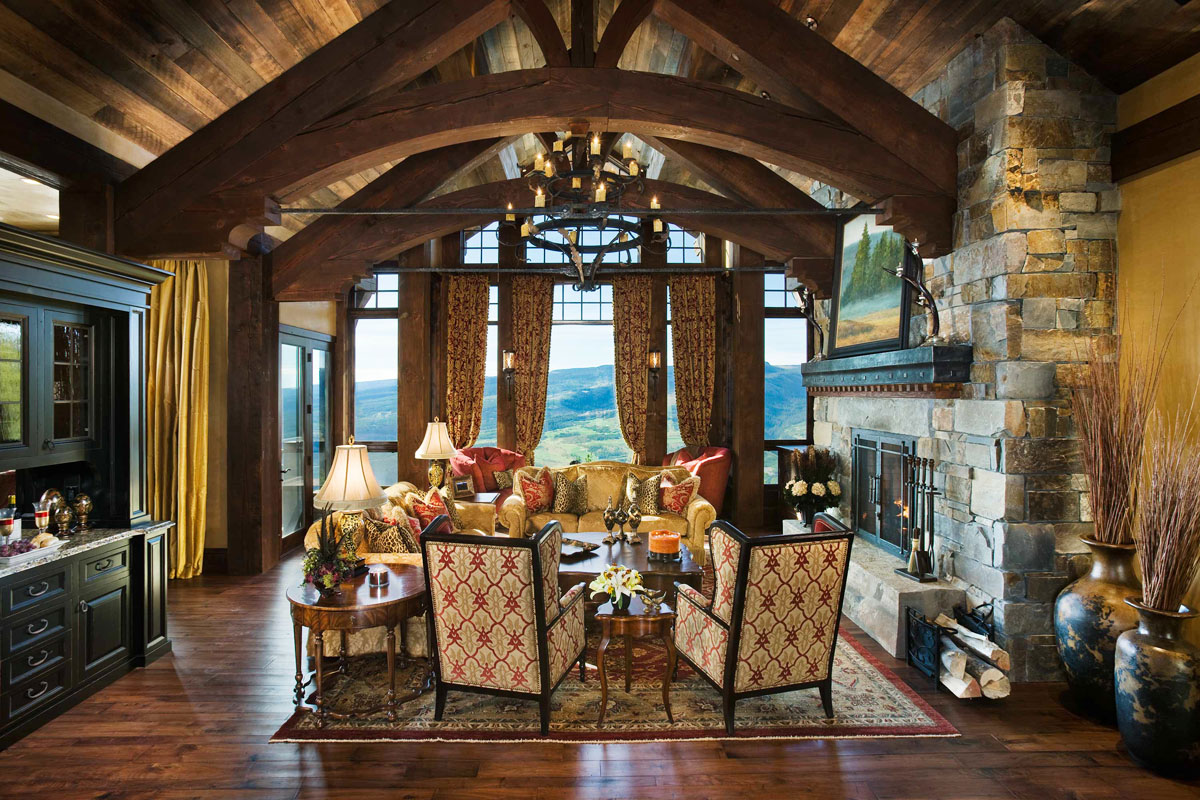 Elegant Rustic Mountain Residence with Dark Wood Trusses - Big Sky, Montana