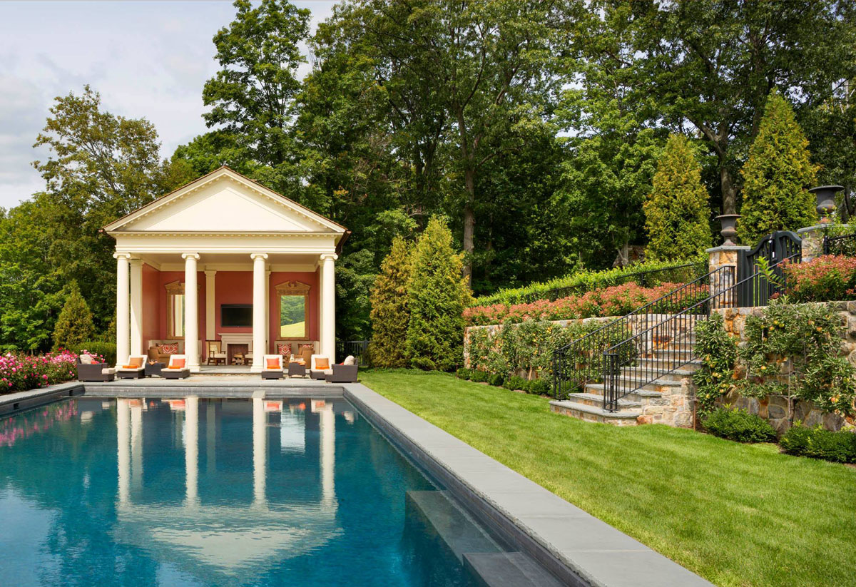 Greek Revival Estate - Millbrook, New York Greek Revival Temple-Like Columned Pool House