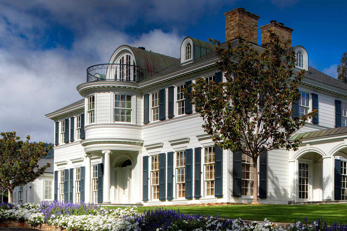 Elegant Neoclassical Home - Woodside, California Luxury Mansion with Semicircular Entrance