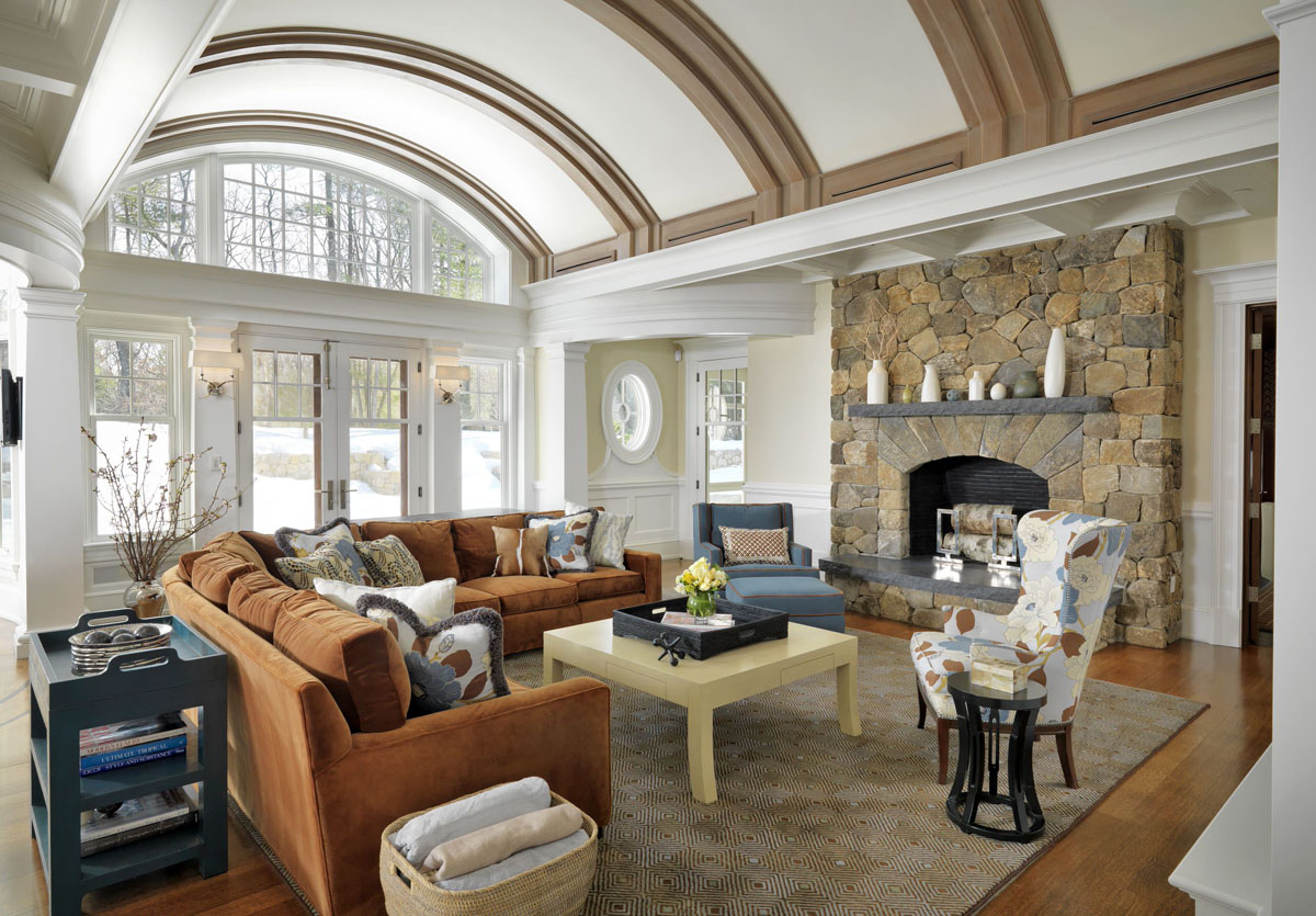 Traditional New England Home with Arts & Crafts Influence Dramatic Vaulted Ceilings