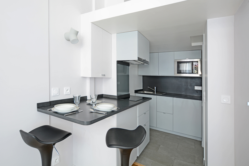 Montmartre Studio Loft Apartment - Paris, France Small Studio Apartment Kitchen