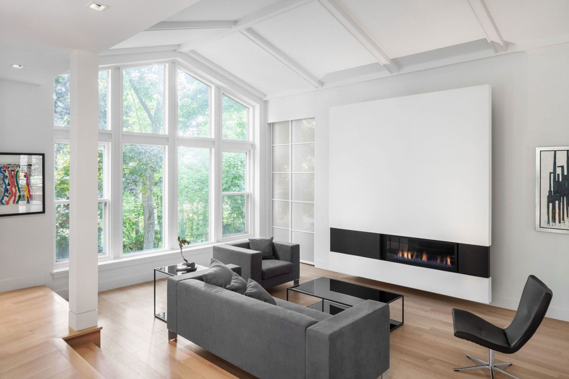 Minimalist Living Room Design with Large Modern Fireplace