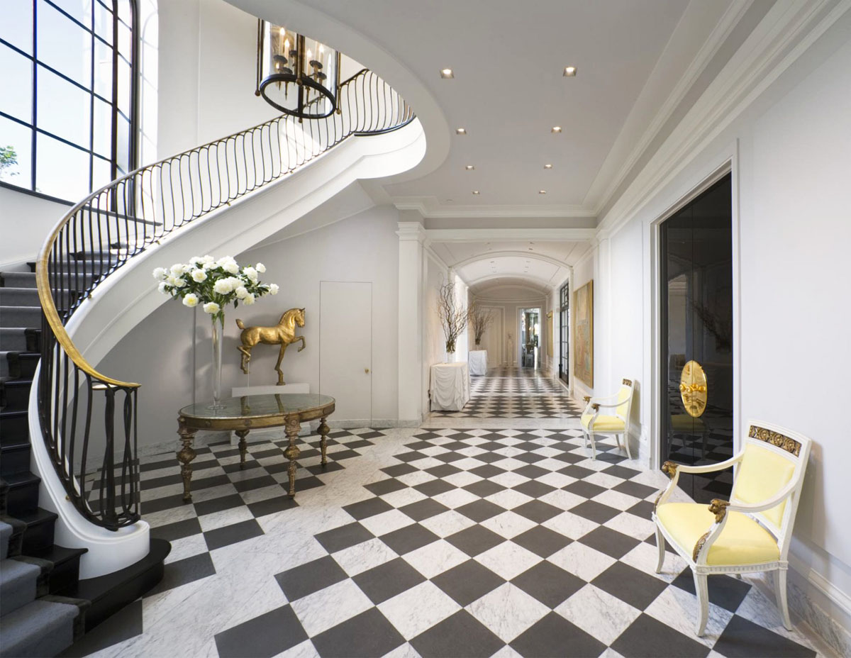 Elegant Regency Style Contemporary House - Los Angeles, California Central Gallery with Curved Staircase