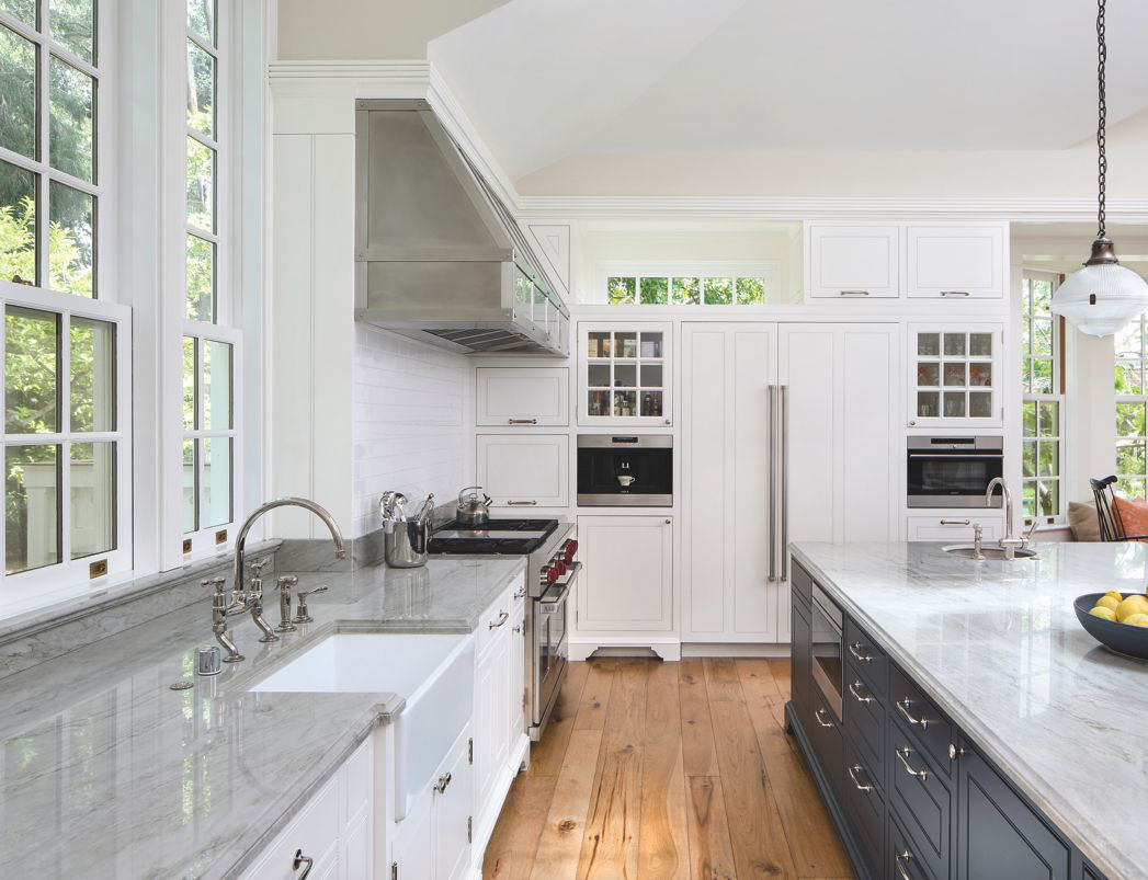 Renovated-American-Neoclassical-Federal-Style-House_9 Elegant Classic Kitchen with Marble Countertop
