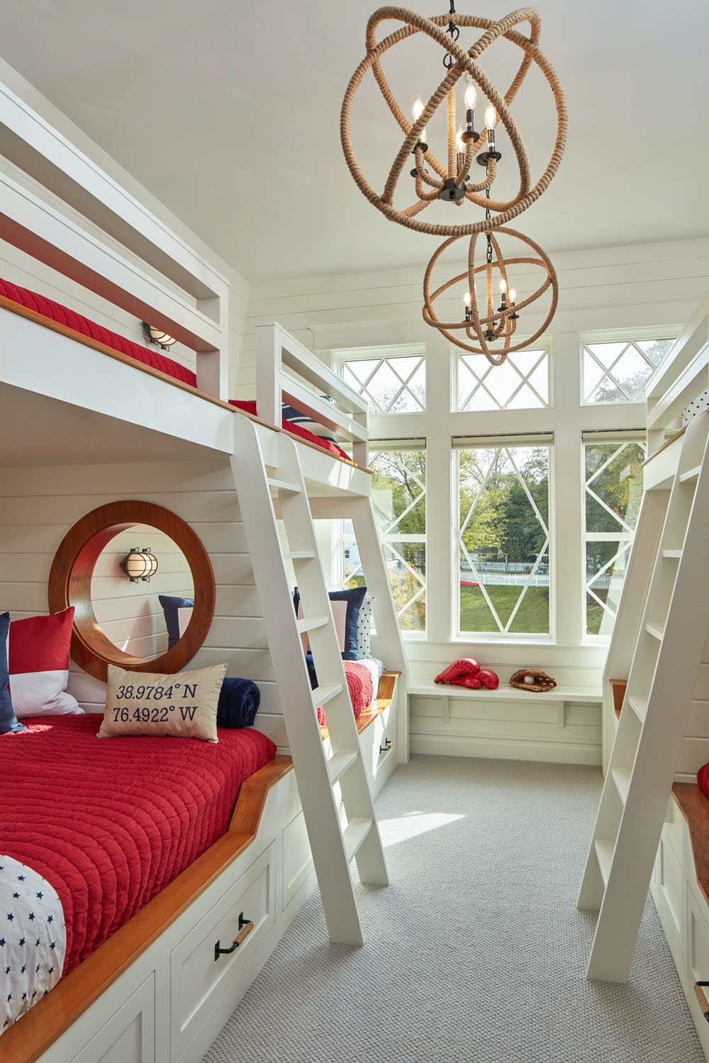 Nautical Themed Interior Decor - Annapolis, Maryland Beach Style Coastal Theme Children’s Bunk Bedroom