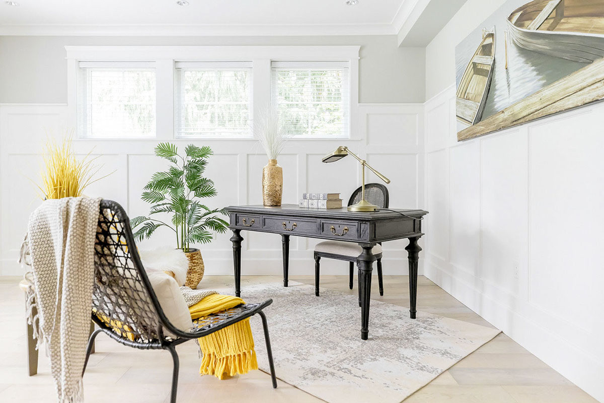 Contemporary Shingle Style House with Elegant Interiors White Panelled Walls