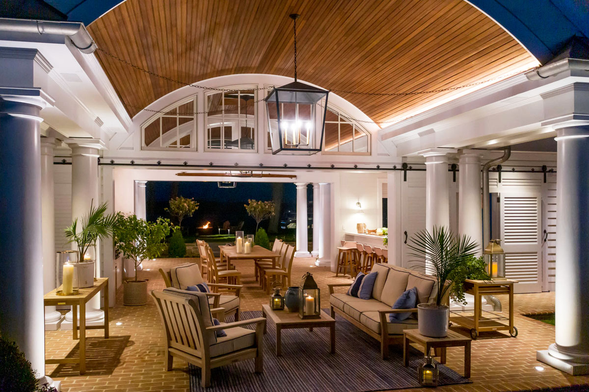 Pool House with Columns and Sliding Barn Doors