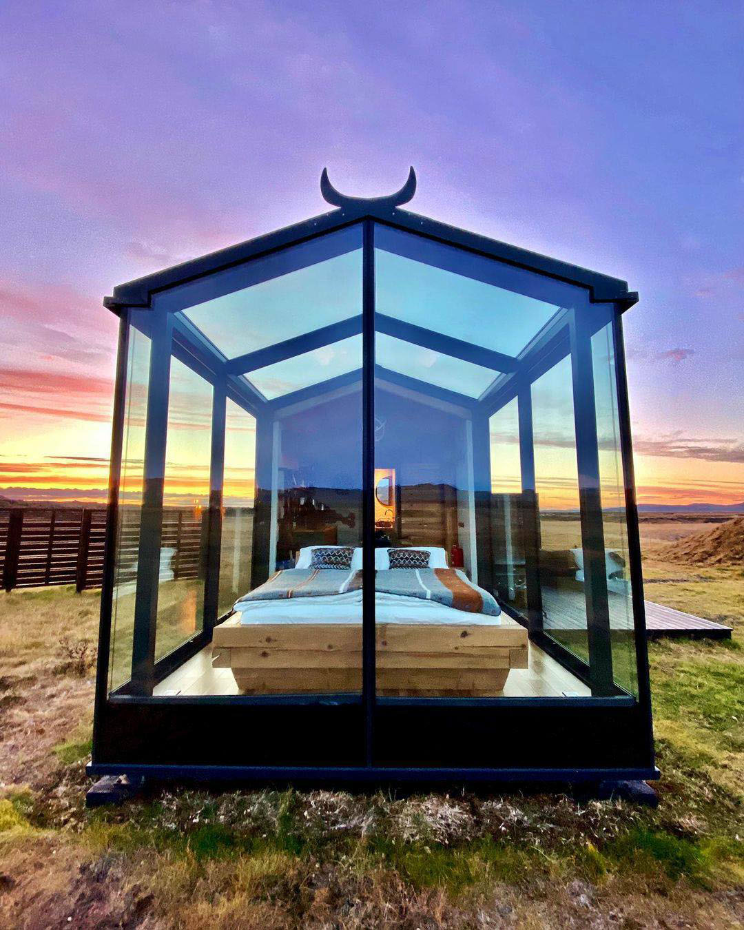 Tiny Glass House for Viewing Northern Lights - Iceland