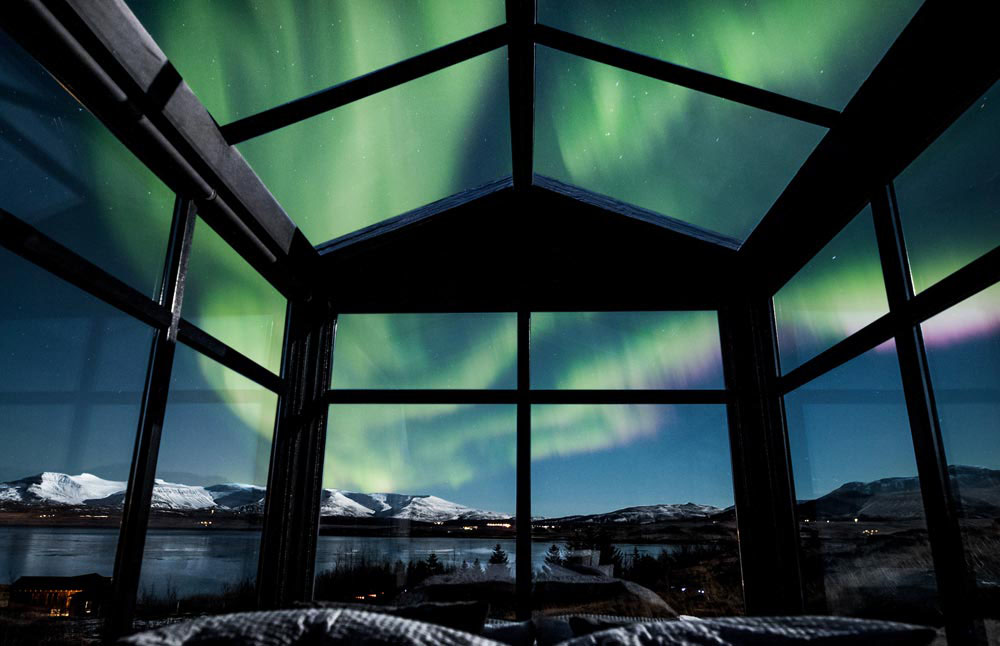 Tiny Glass House for Viewing Northern Lights - Iceland