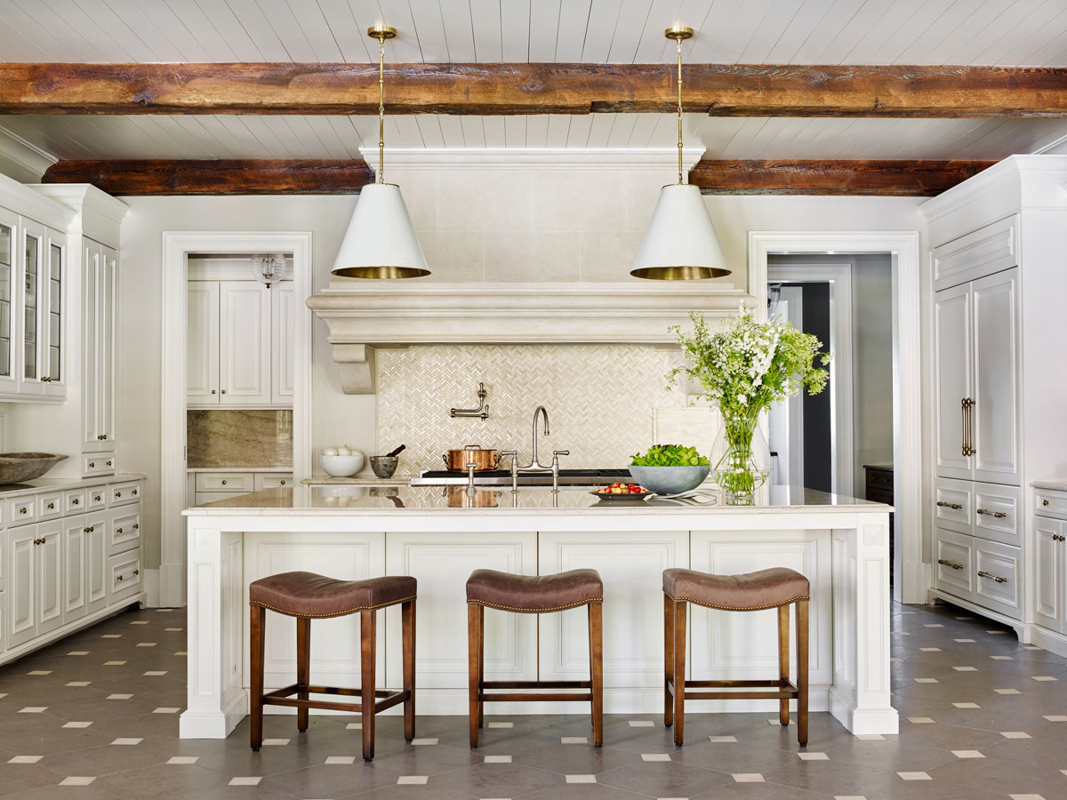 Comfortable Luxury Home with Welcoming Decor - Atlanta, Georgia Contemporary Kitchen with Reclaimed Wood Beams