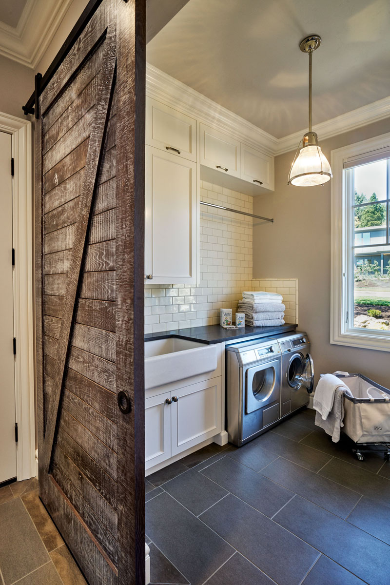 Traditional Style Home Designed for Modern Living - Lake Oswego, Oregon Laundry Room with Rustic Barn Door