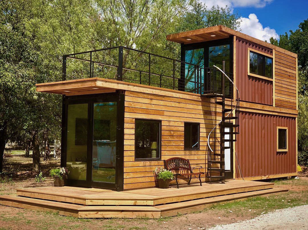 Two-Storey Shipping Container Tiny Vacation Home with Upper Sun Deck